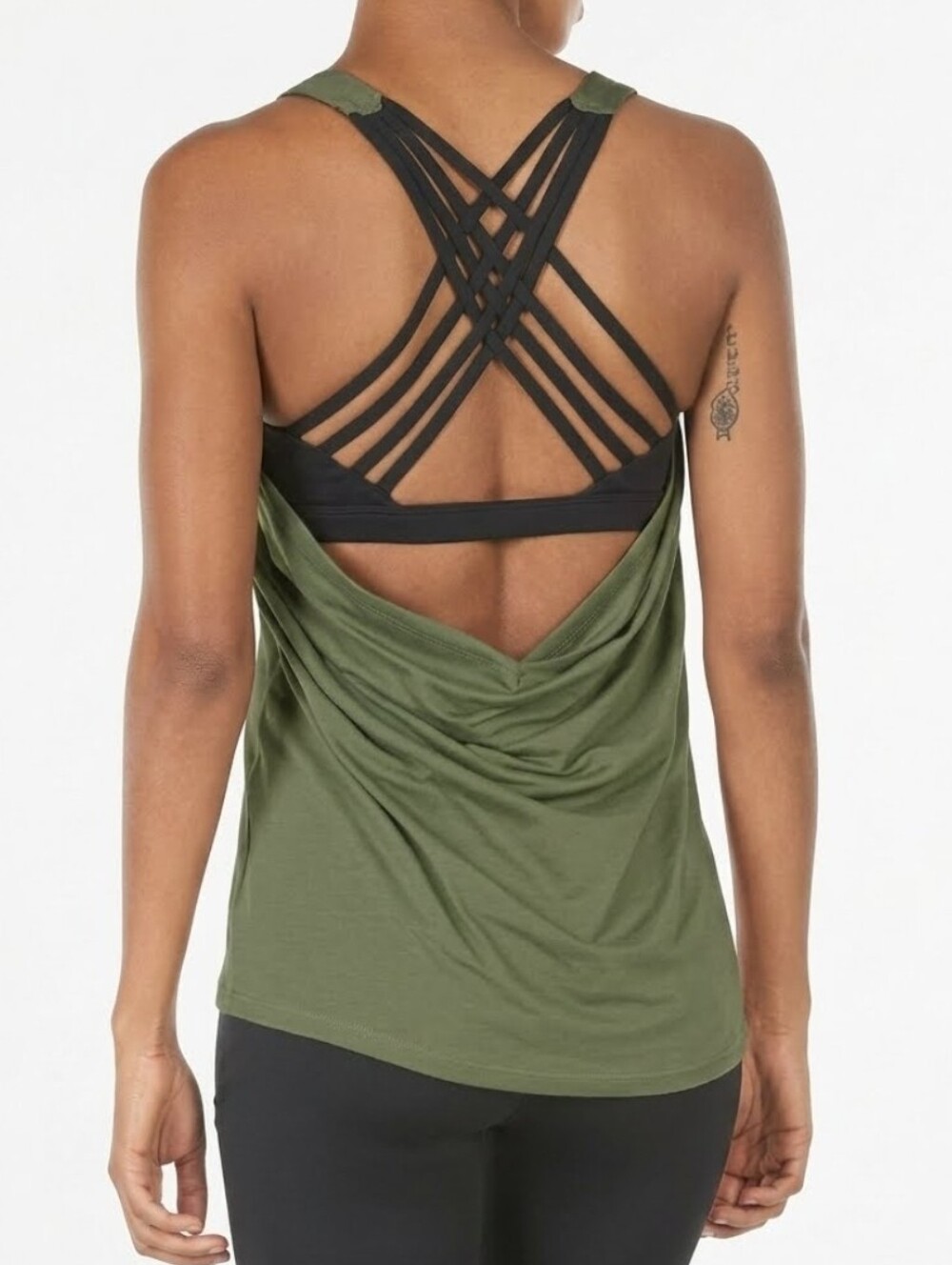🔸️Olive & Black Open Strappy Crisscross Back Sleeveless Athletic Top Medium